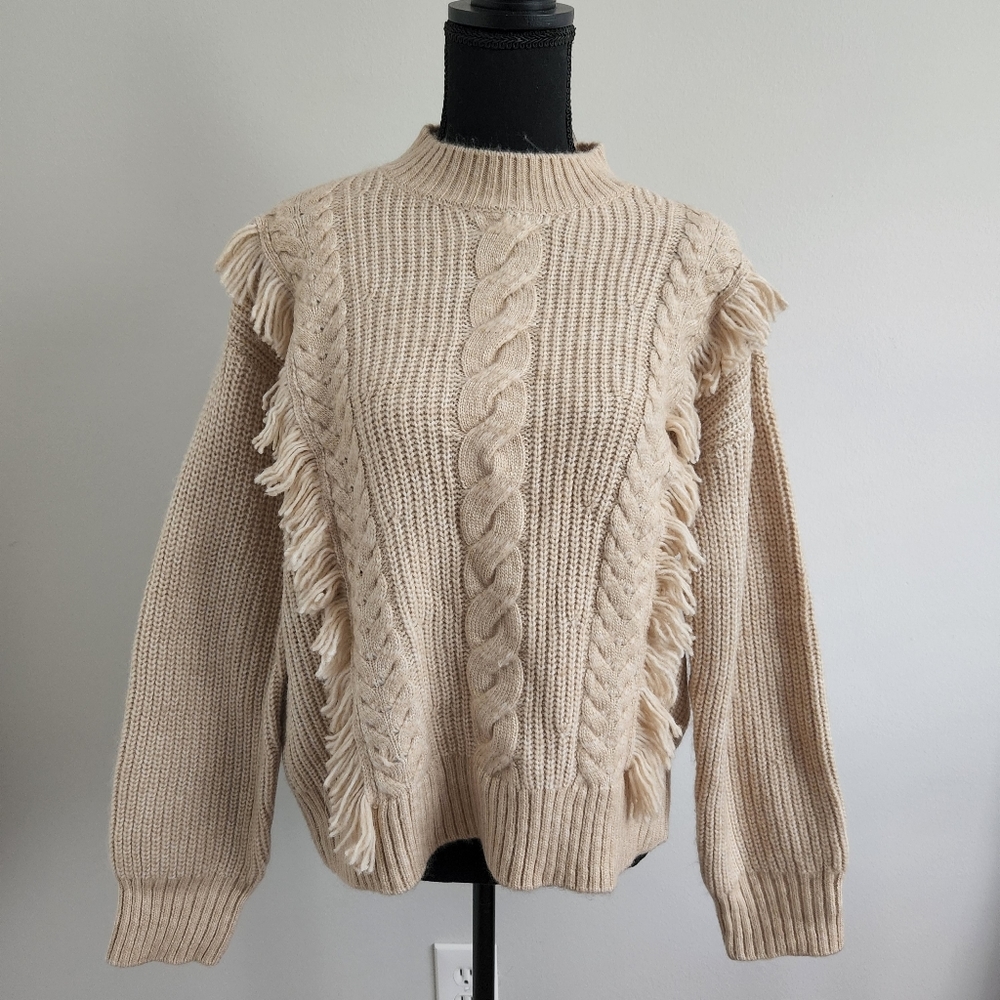 NWT beige knit fringe sweater